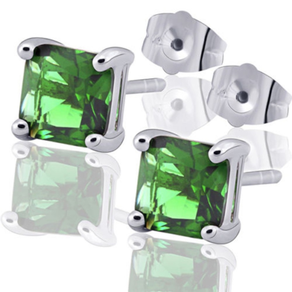 COOL 9K White Gold Filled Green Square CZ Studs